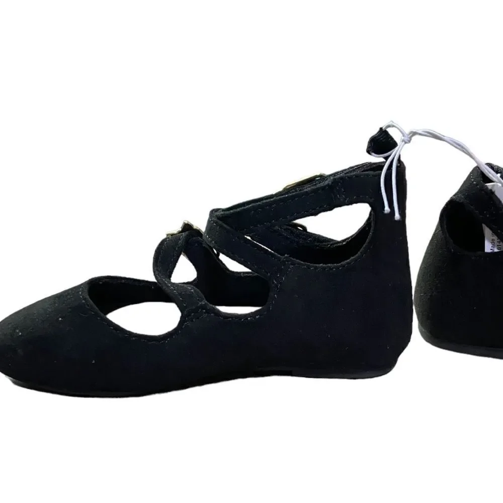 Old Navy Toddler Girls Black Suede Mary Jane Flats Cat Buckle Hook & Loop Size 6